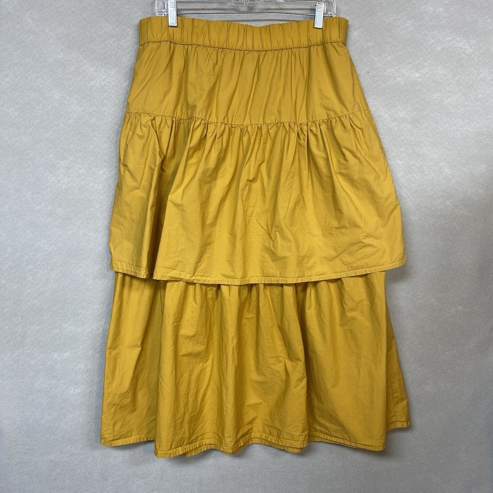 Who What Wear Women L Tiered Skirt Mustard Yellow Cotton Elastic Midi Boho
